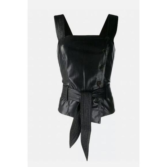 Nanushka Leather top soft black square neck vegan faux sz XS/S sz 4/6 - Picture 2 of 11